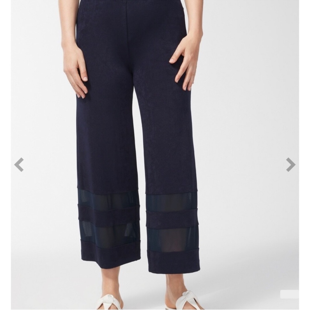 Chico's Navy Wide-Leg Pants with Sheer Accents